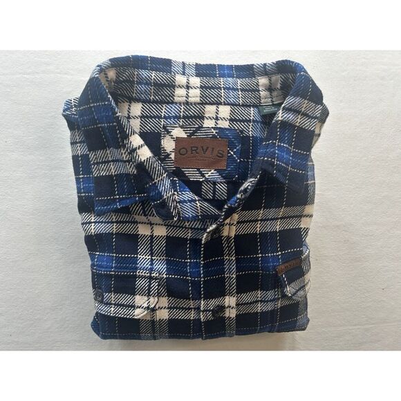 Orvis Heavy Flannel Shacket XL Blue Plaid Cottagecore Farm Heritage Pattern - Picture 9 of 9